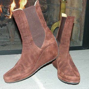 Stephane Kelain Paris Chocolate Brown Suede Wedge Ankle Boots Spain ,s8, EUC box